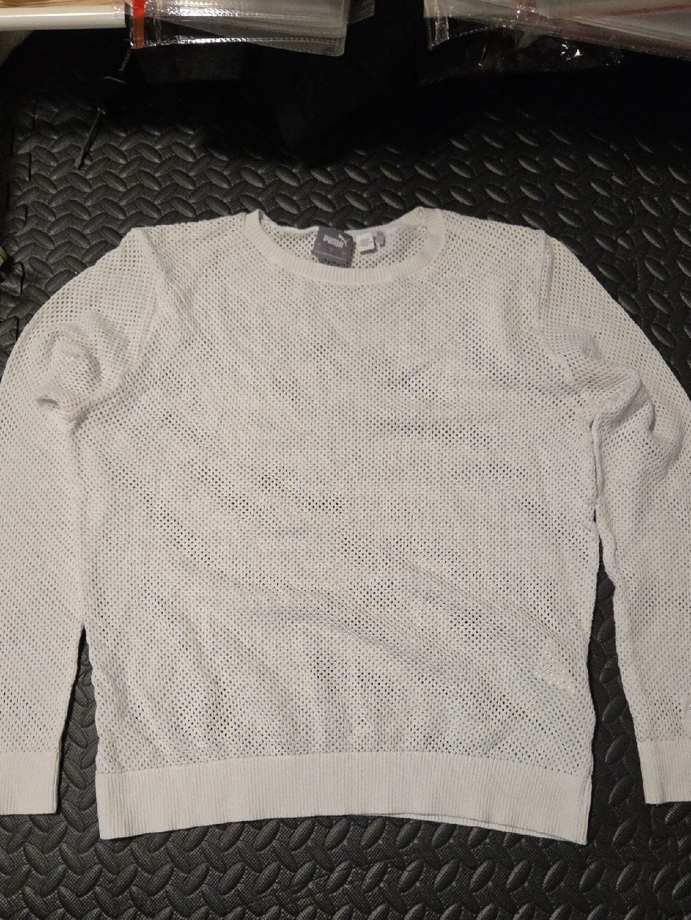 Puma Men's White Open Knit Crewneck Sweater Mesh Lightweight Size M